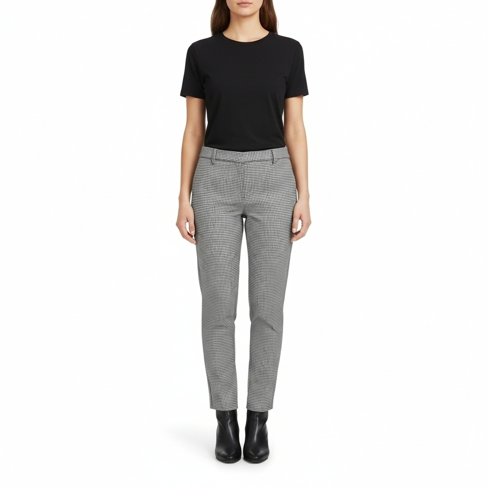Rafaella Stylish Black and White Flat Front Checkered Pants, Size 10